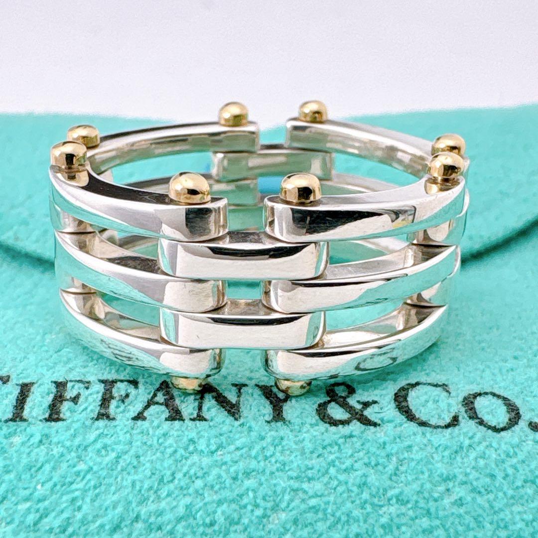 極美品 ティファニー ゲート コンビ 18.5号 リング シルバー k18