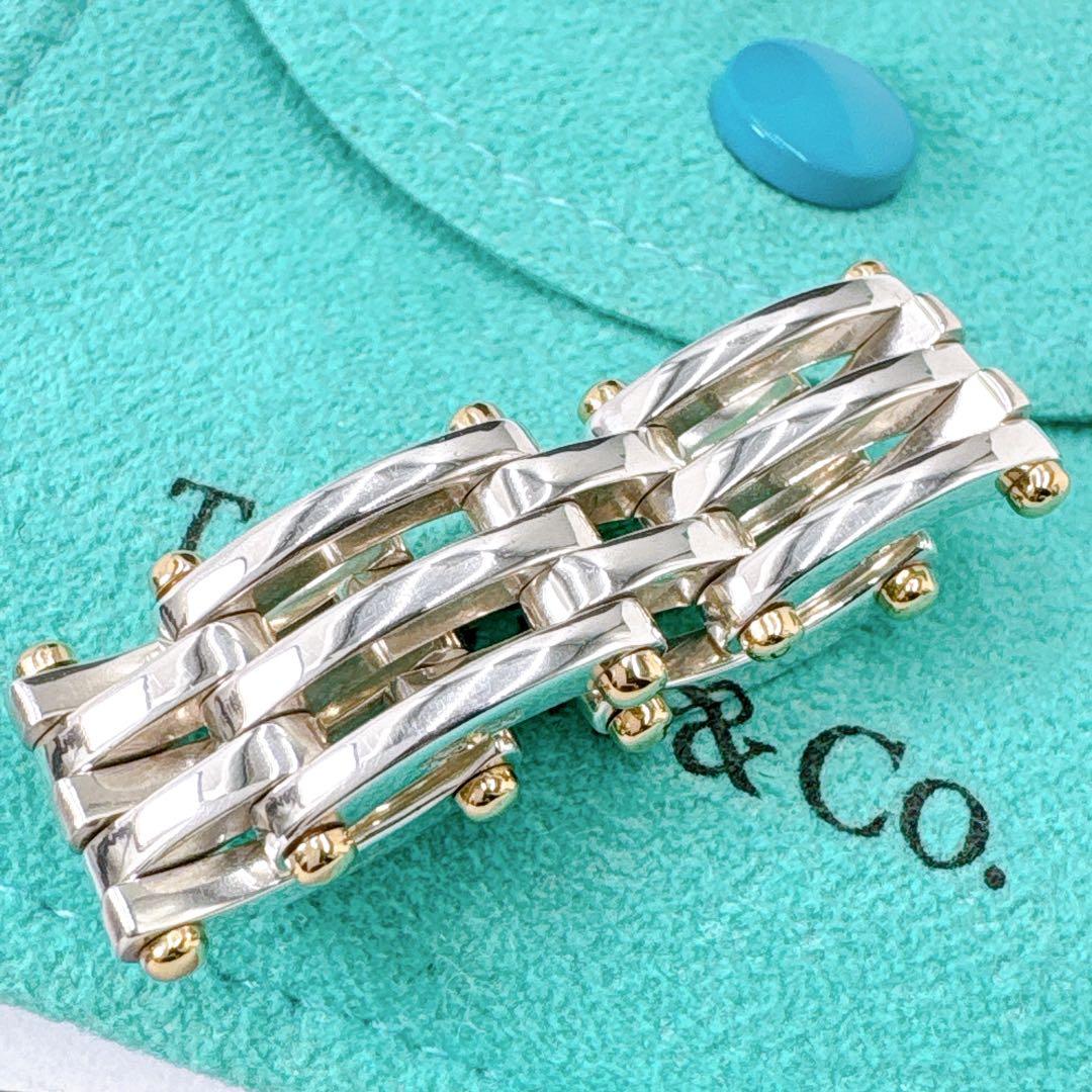 極美品 ティファニー ゲート コンビ 18.5号 リング シルバー k18