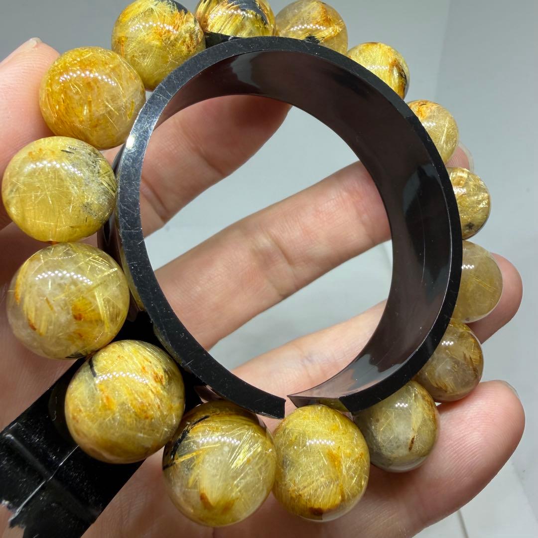 □119 大玉 ブレスレット 太陽放射 ゴールドタイチン ルチルクォーツ□