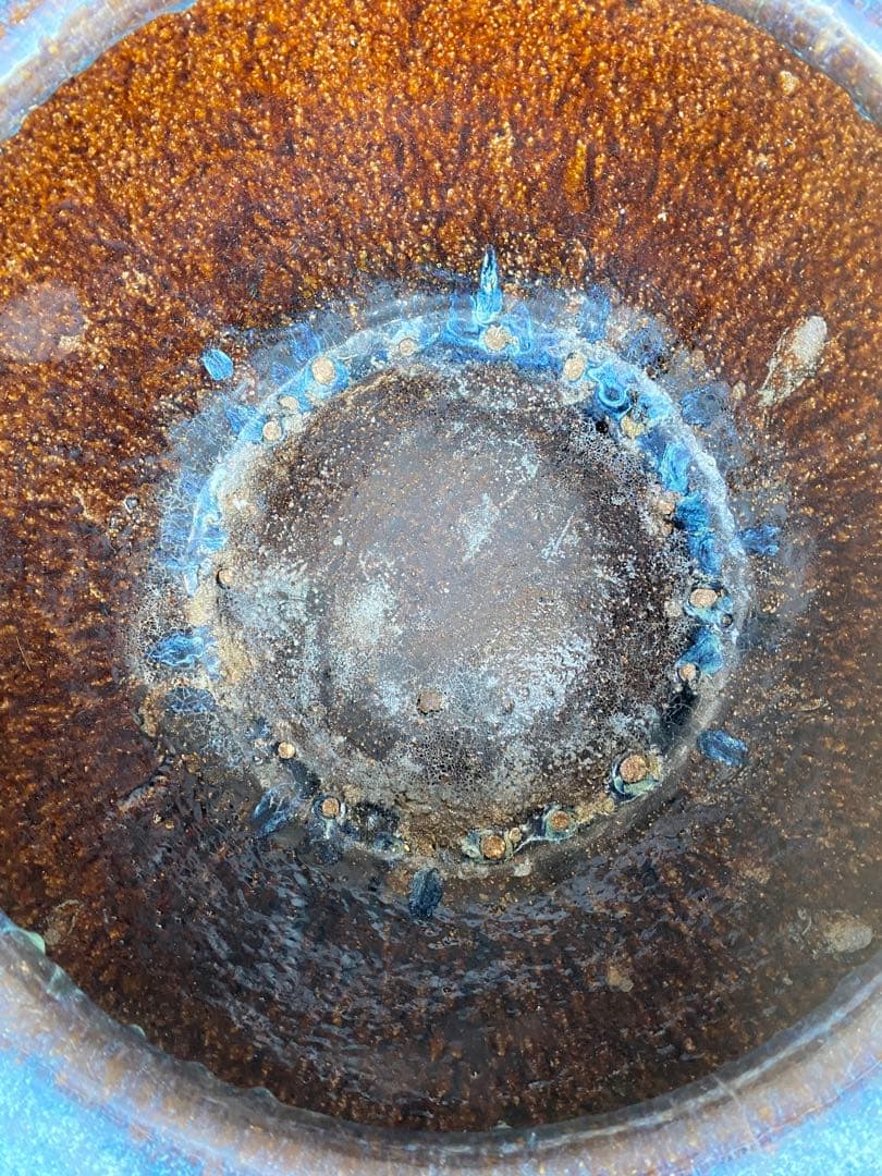 火鉢　陶器　海鼠釉　アンティーク　骨董　金魚鉢　特大　睡蓮鉢　メダカ　鉢カバー