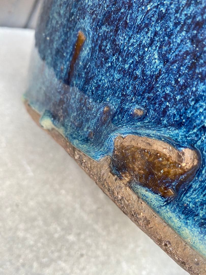 火鉢　陶器　海鼠釉　アンティーク　骨董　金魚鉢　特大　睡蓮鉢　メダカ　鉢カバー