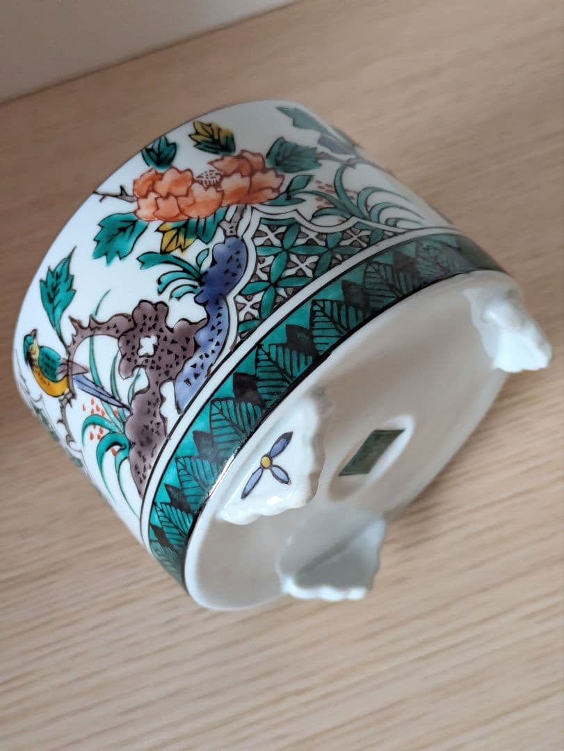 【美品】九谷焼 香炉 高栄 獅子摘み 花鳥絵柄　レトロ