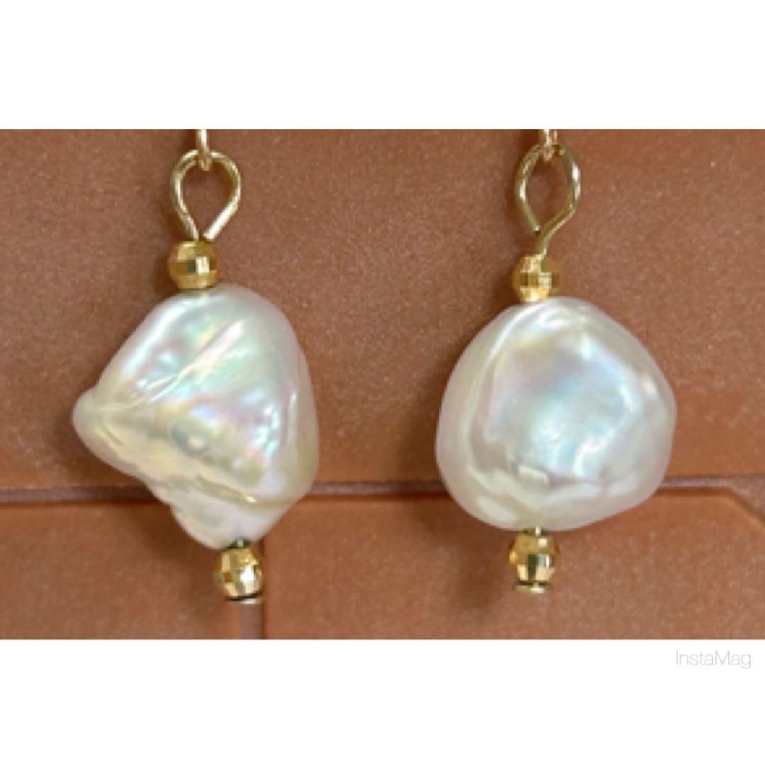 (M0923-1)K18PG,YG南洋白蝶ケシパールピアス　宝石　ぶら下がり