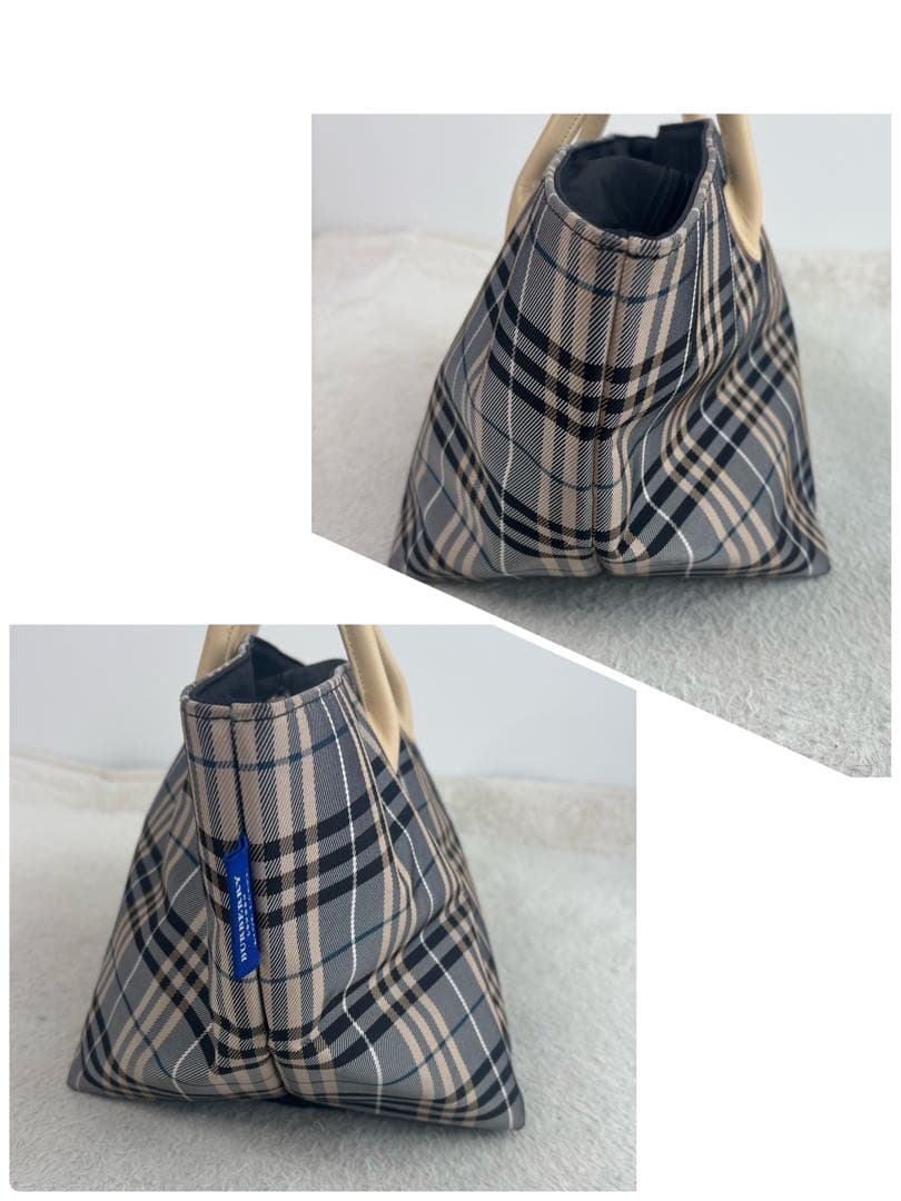 バーバリーブルーレーベル 水色 系チェック柄エコバッグ 日本製 トートバッグ