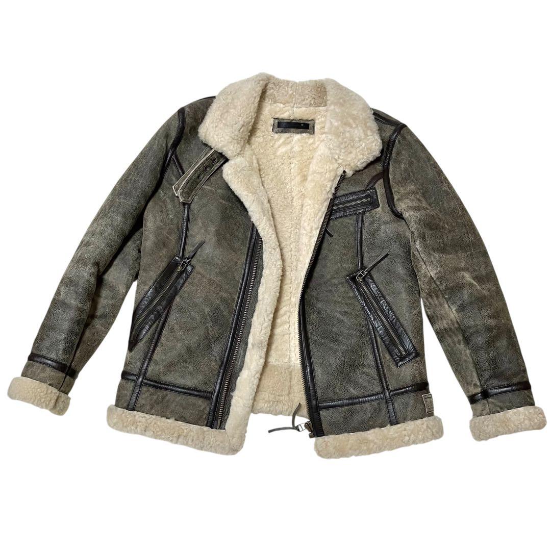 【良品】Liugoo リューグーレザーズ ムートンジャケット フライト B3 黒