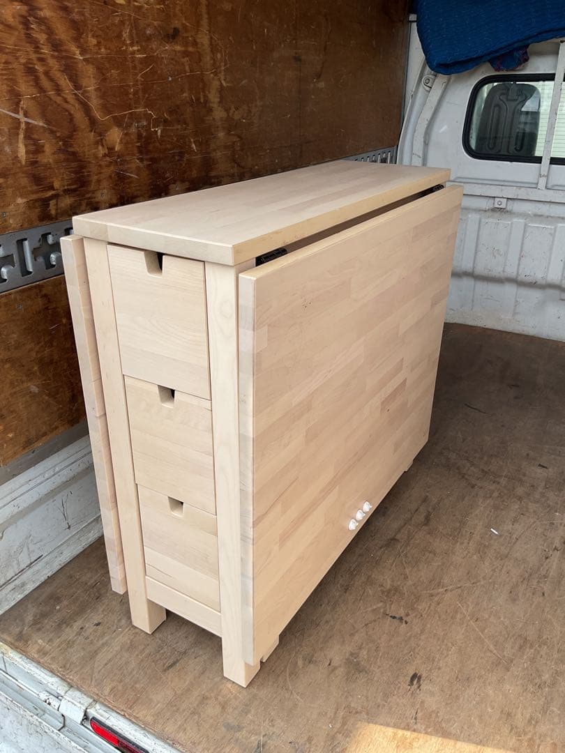 折りたたみ式　木製テーブル 引き出し3つ付き NORDEN ノールデン