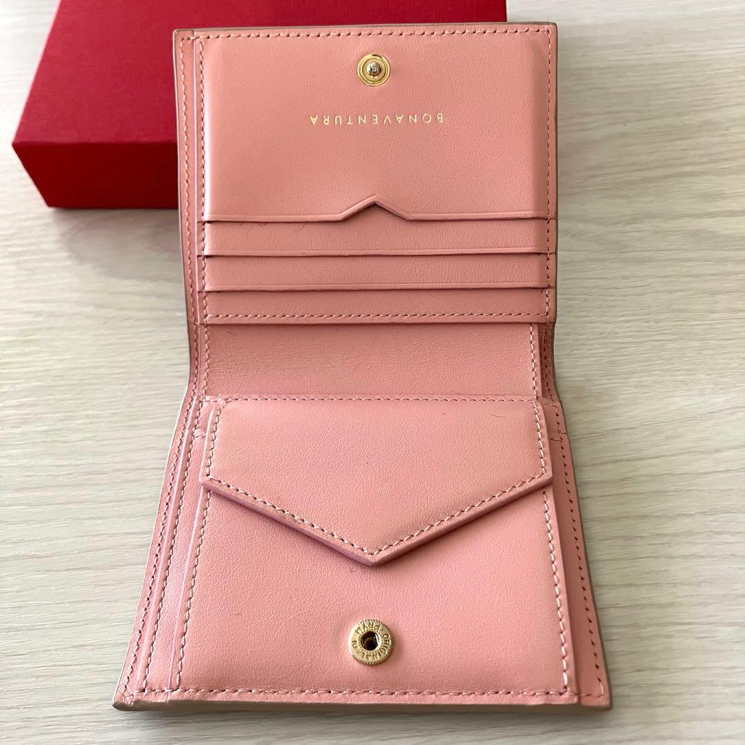美品　BONAVENTURA 二つ折り財布　グレージュ　ピンク　バイカラー