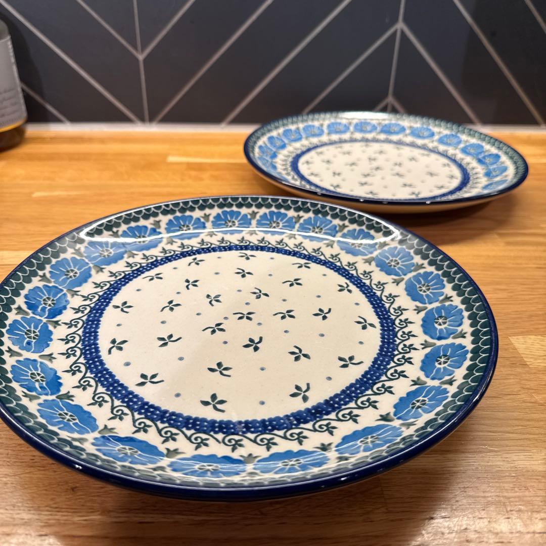 ポーリッシュポタリー　青い花柄の器　2枚セット