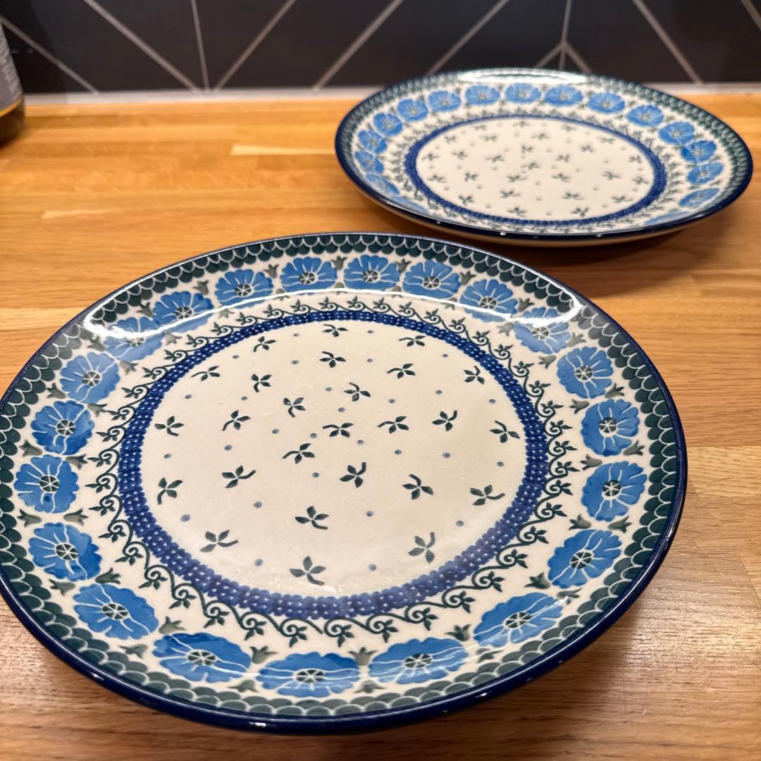 ポーリッシュポタリー　青い花柄の器　2枚セット