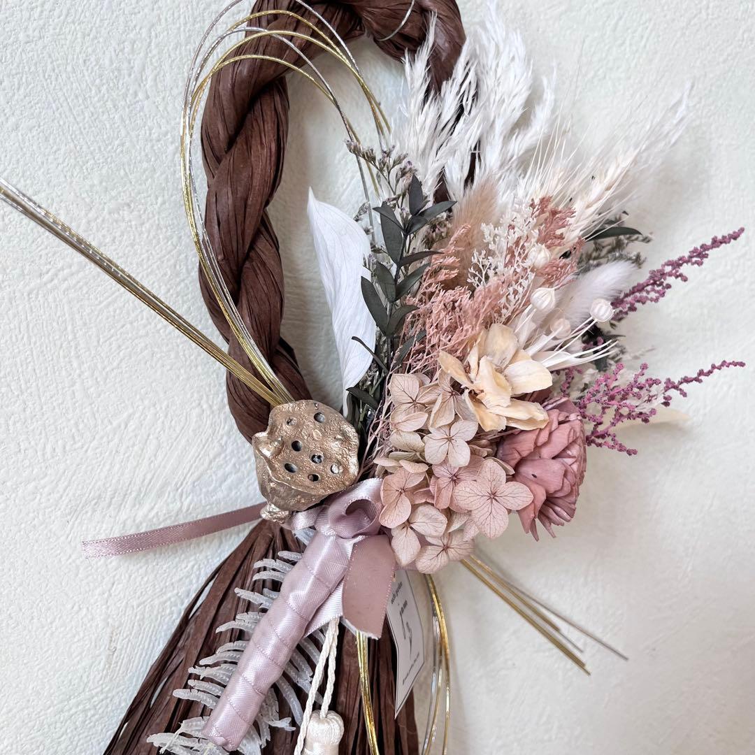 しめ縄飾り　外して飾れる2ウエイタイプ ボード付き　ピンク系