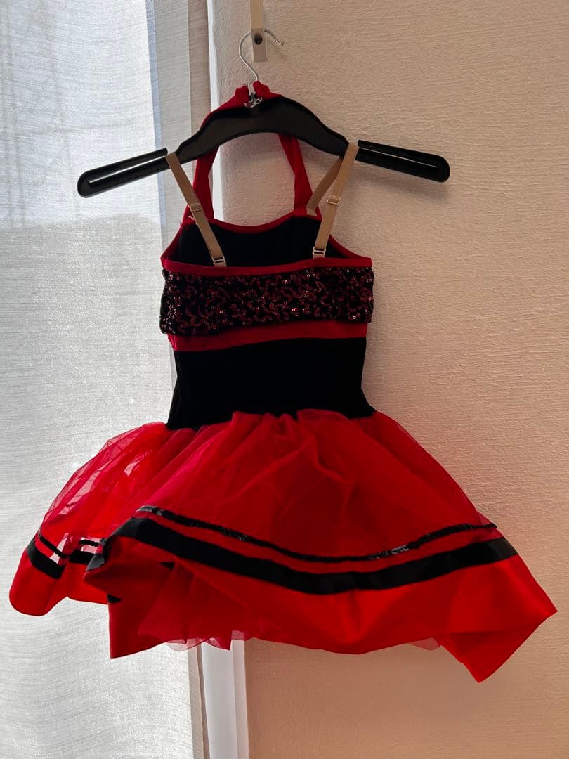 子供用ダンス衣装 赤と黒のチュチュドレス 110cm