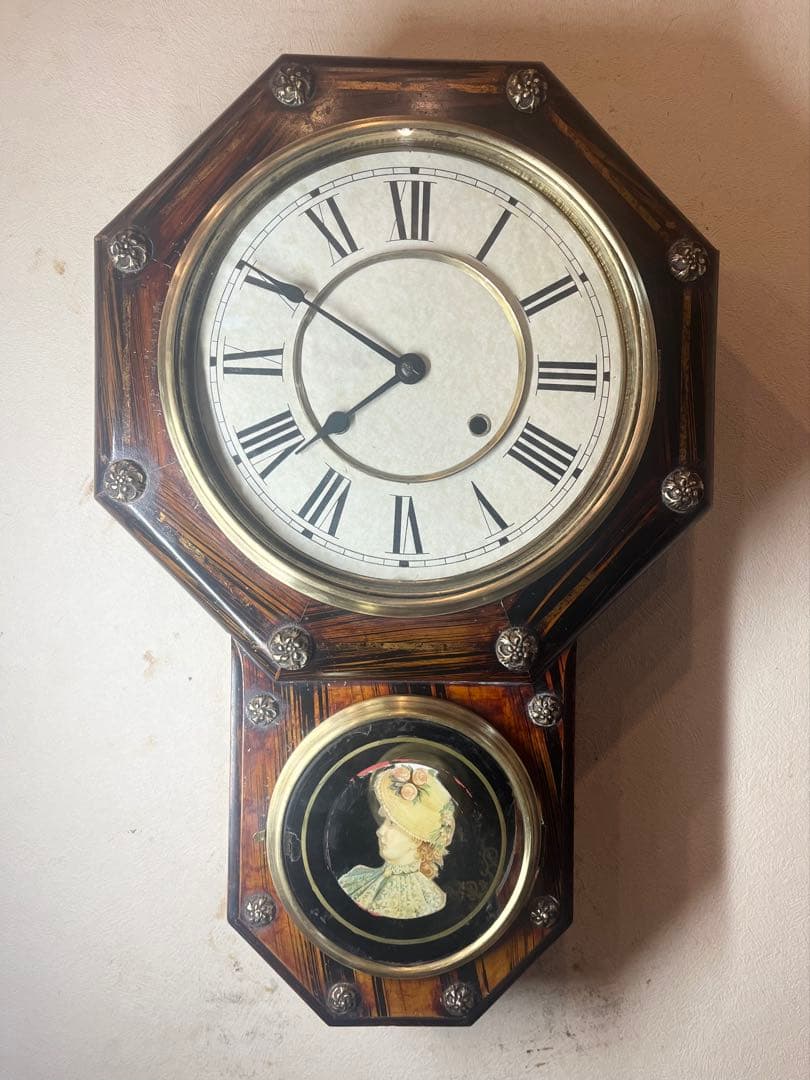 精工舎　貴婦人ガラス　柱時計　振り子　古時計　ゼンマイ　アンティーク時計　レトロ