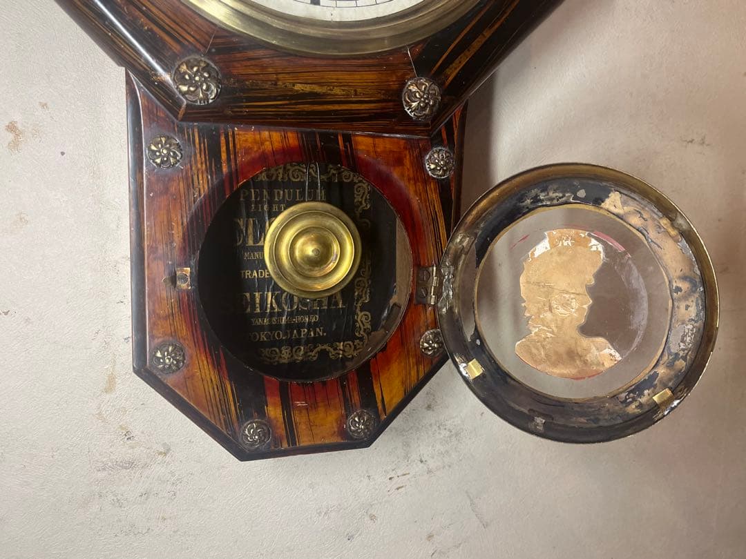 精工舎　貴婦人ガラス　柱時計　振り子　古時計　ゼンマイ　アンティーク時計　レトロ