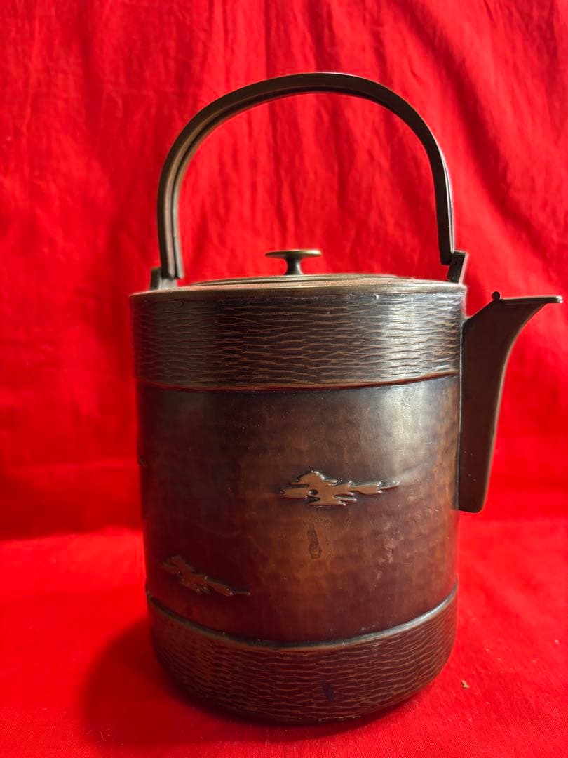 寸胴割手　銅製薬缶　やかん　浮彫細工　水差 水注　茶器　急須　ビンテージ