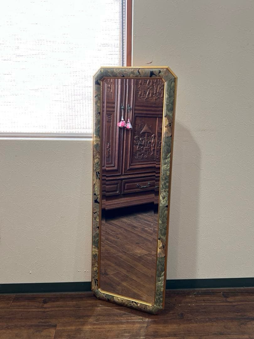 k334r120 イタリア製 ウォールミラー 木製 花柄 壁掛け鏡 112㎝