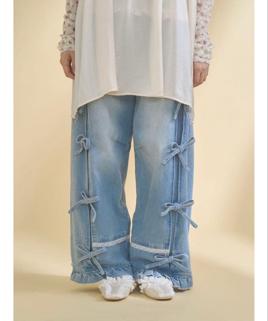 (新品)merry jenny バレルレッグリボンデニムパンツ