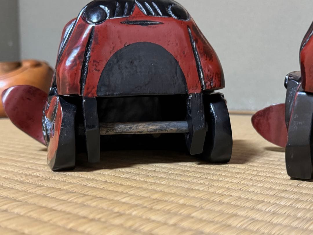 母のお茶道具の仲間たち　 レトロ 獅子頭 雄雌木彫 最大幅21〜25、高13cm