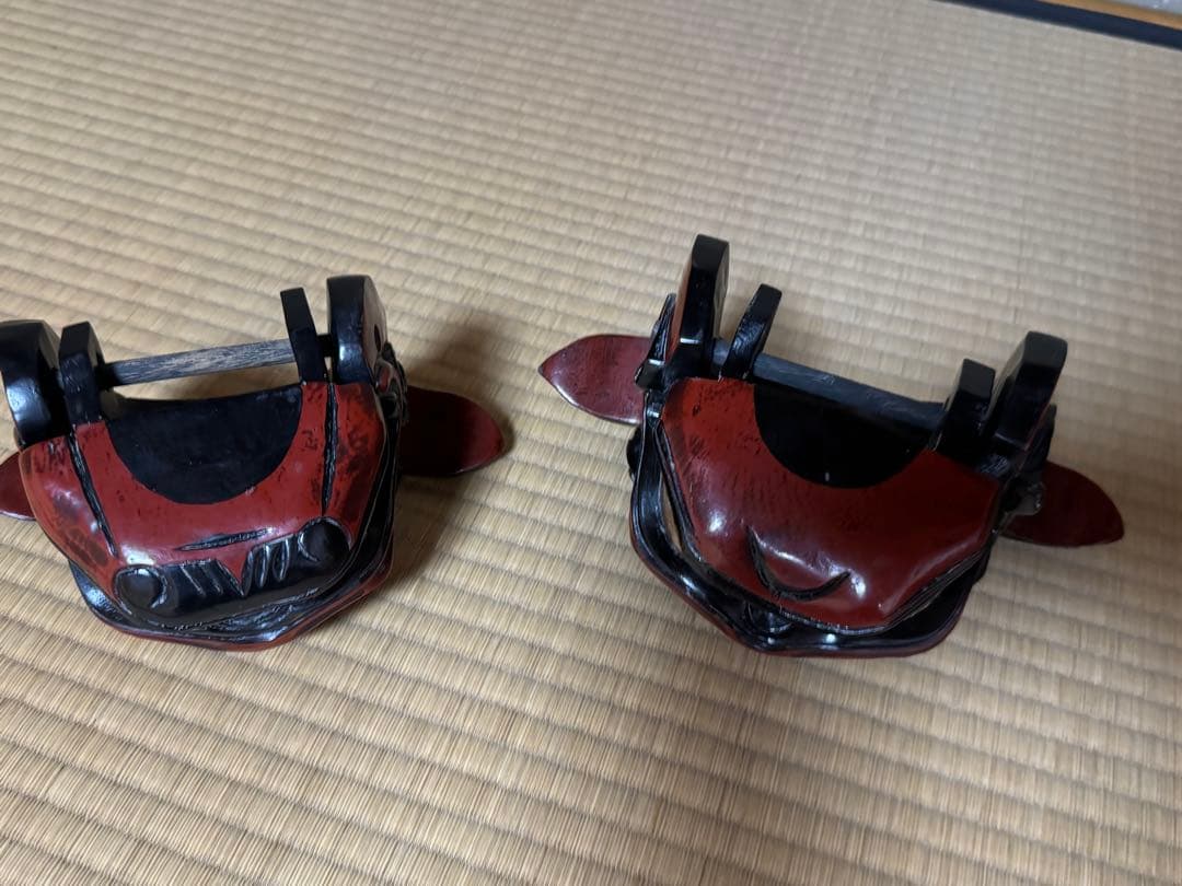 母のお茶道具の仲間たち　 レトロ 獅子頭 雄雌木彫 最大幅21〜25、高13cm