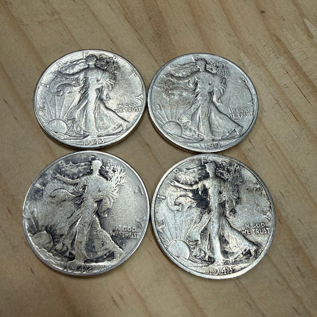 春*番様 1アメリカ　ウォーキング・リバティ ハーフダラー銀貨4枚
