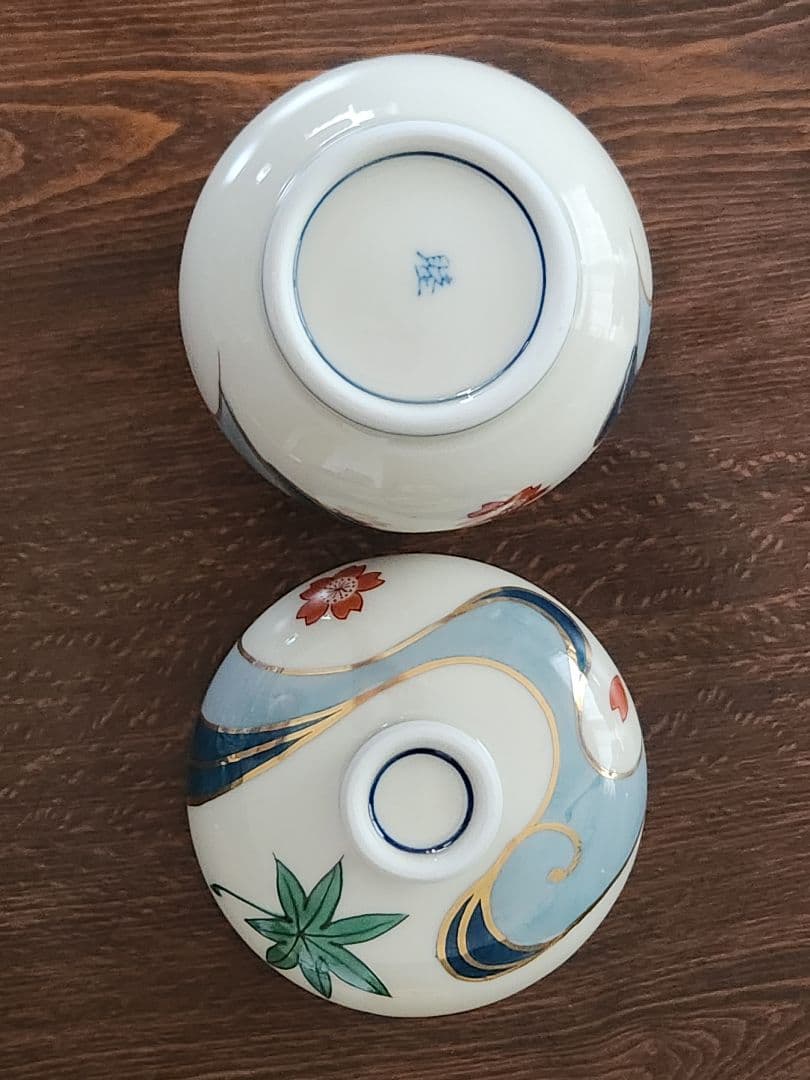 茶碗蒸し碗　田清窯　有田焼　春秋　蓋物　汁椀　茶碗蒸し　ボンボニエール　5客