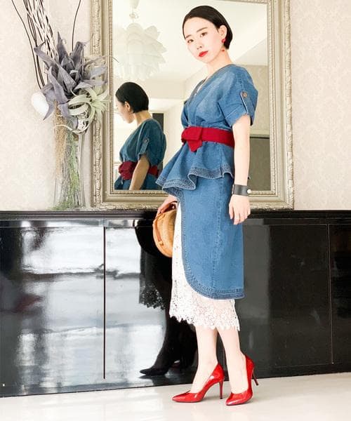 希少アイテム cheap!!by vaNiteペプラムレイヤードデニムワンピース