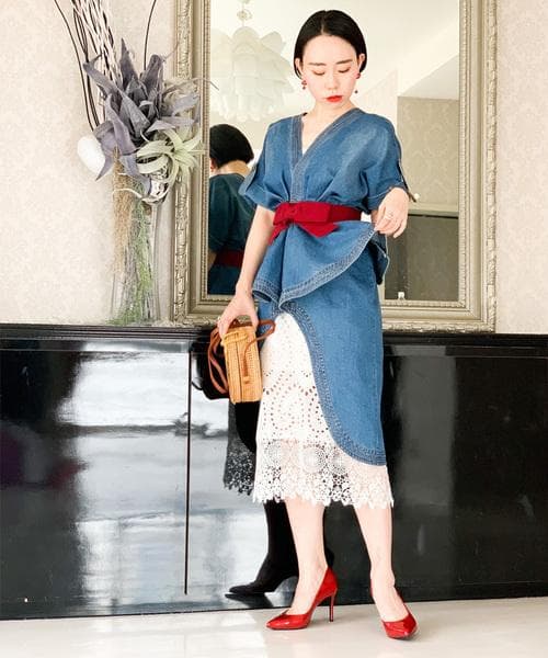 希少アイテム cheap!!by vaNiteペプラムレイヤードデニムワンピース