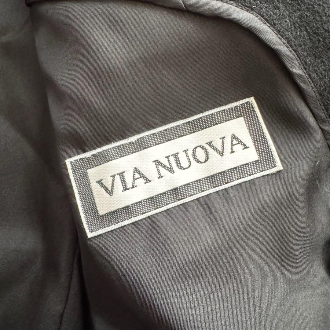 チェスターコート　ロング　カシミヤ100%　ダブル　黒　M　VIA NUOVA