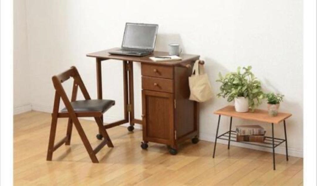 萩原 ハギハラ アンティーク キャスター付 折りたたみデスク&チェア コンパクト