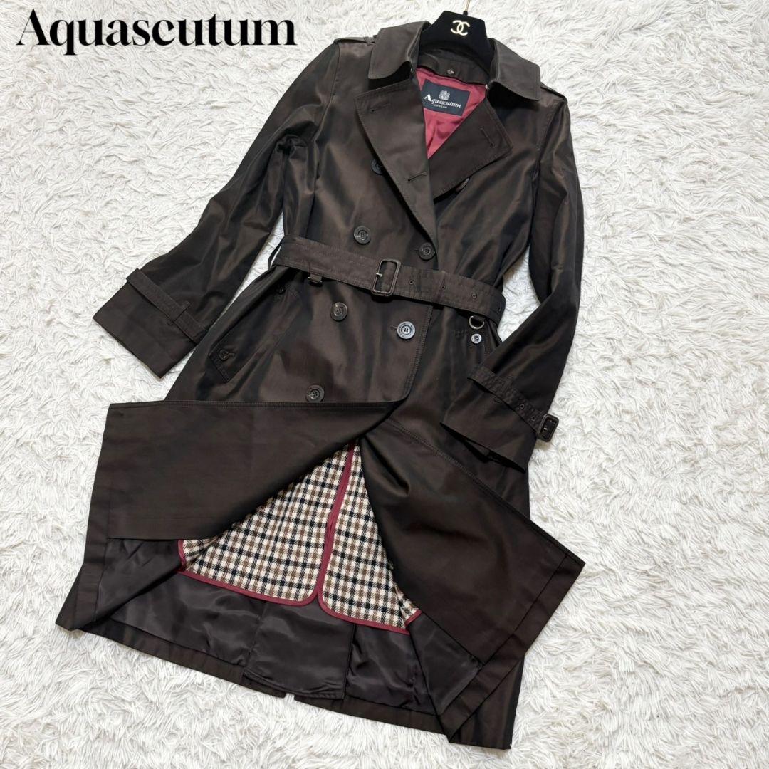 極美品 現行 アクアスキュータム トレンチコート ライナー クラブチェック