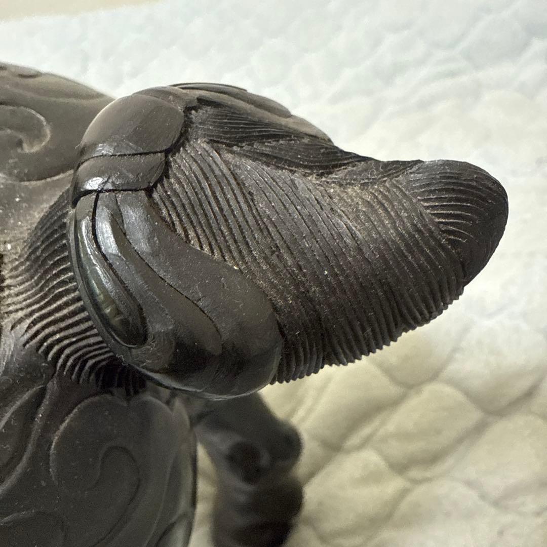 美品!堆朱堆黑馬細密彫刻縁起物置物唐物漆芸中国美術時代物古玩骨董品アンティーク