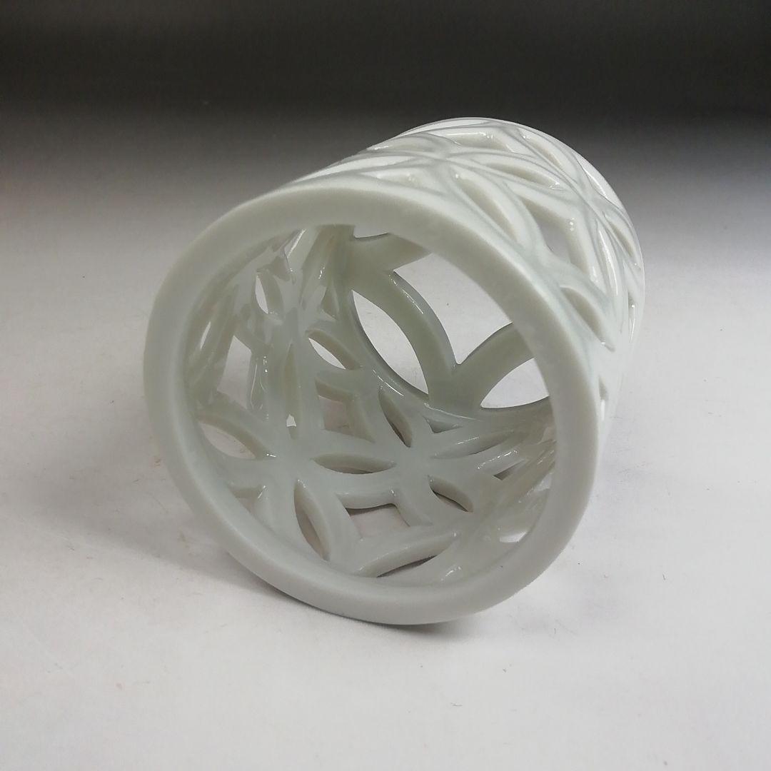 Ｗ２１６　皆具　『白磁　七宝透』『加藤藤城 造』　共箱　茶道具