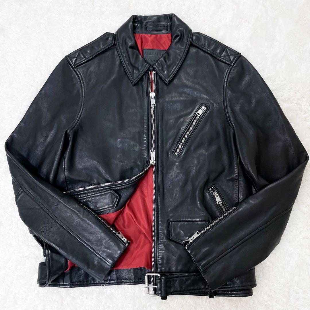 極美品 ALLSAINTS オールセインツ ラムスキン レザージャケット 黒 L
