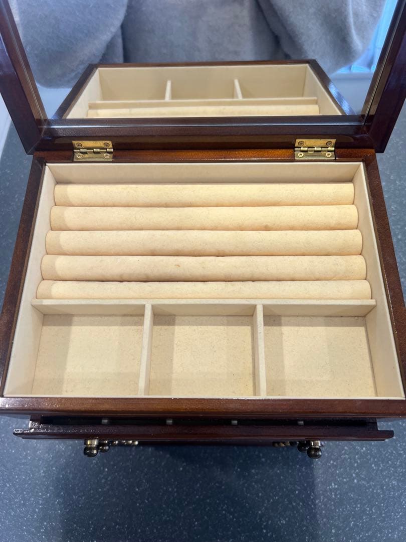 イタリア製 象嵌細工 木製ジュエリーボックス ミラー付き