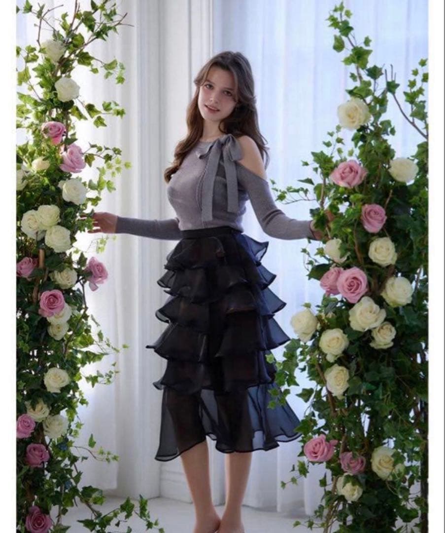 Riu Ribbon tie rib knit グレー　Rちゃんriu 美品