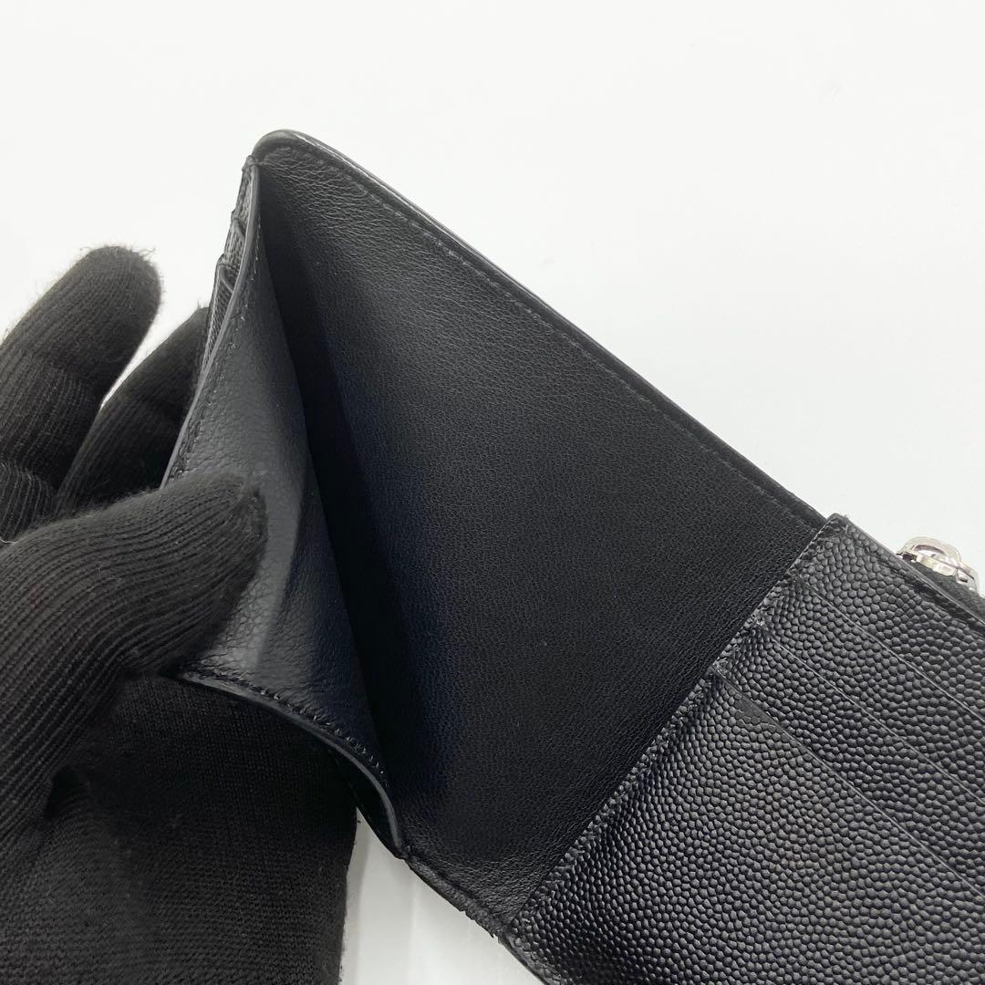 サンローラン キャビアスキン L字ジップ 二つ折り財布 レザー　ブラック