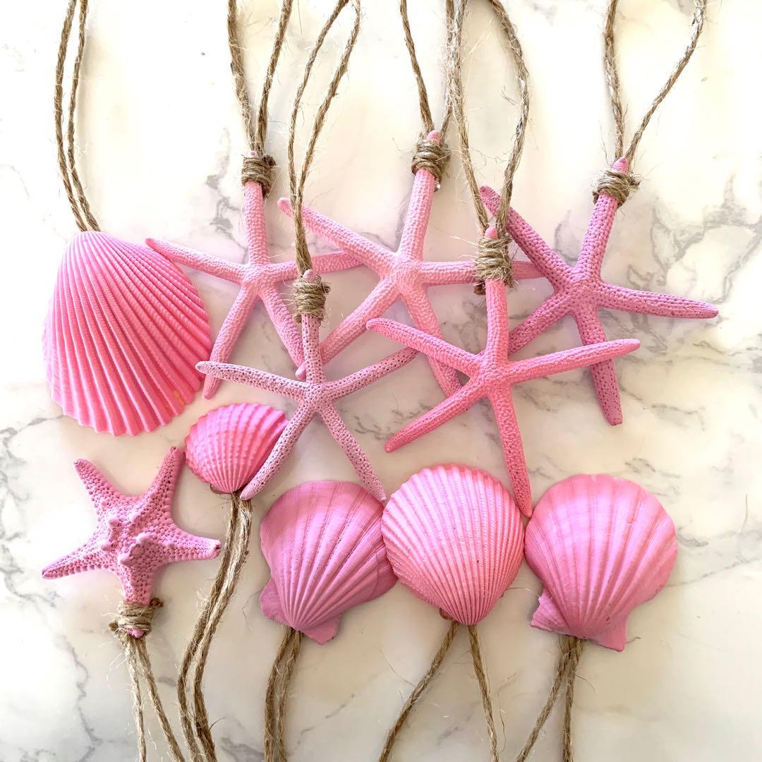 貝殻　クリスマス　リース　オーナメント　飾り　流木　ガーランド　ハワイ　ピンク