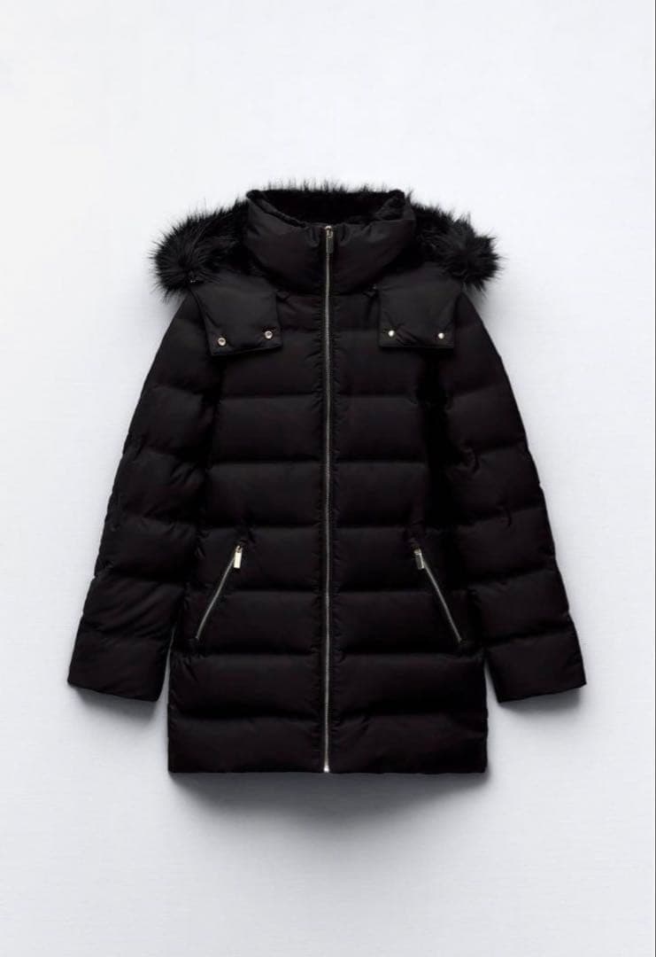 ZARA ダウンジャケット セミロング丈 フード付き XL