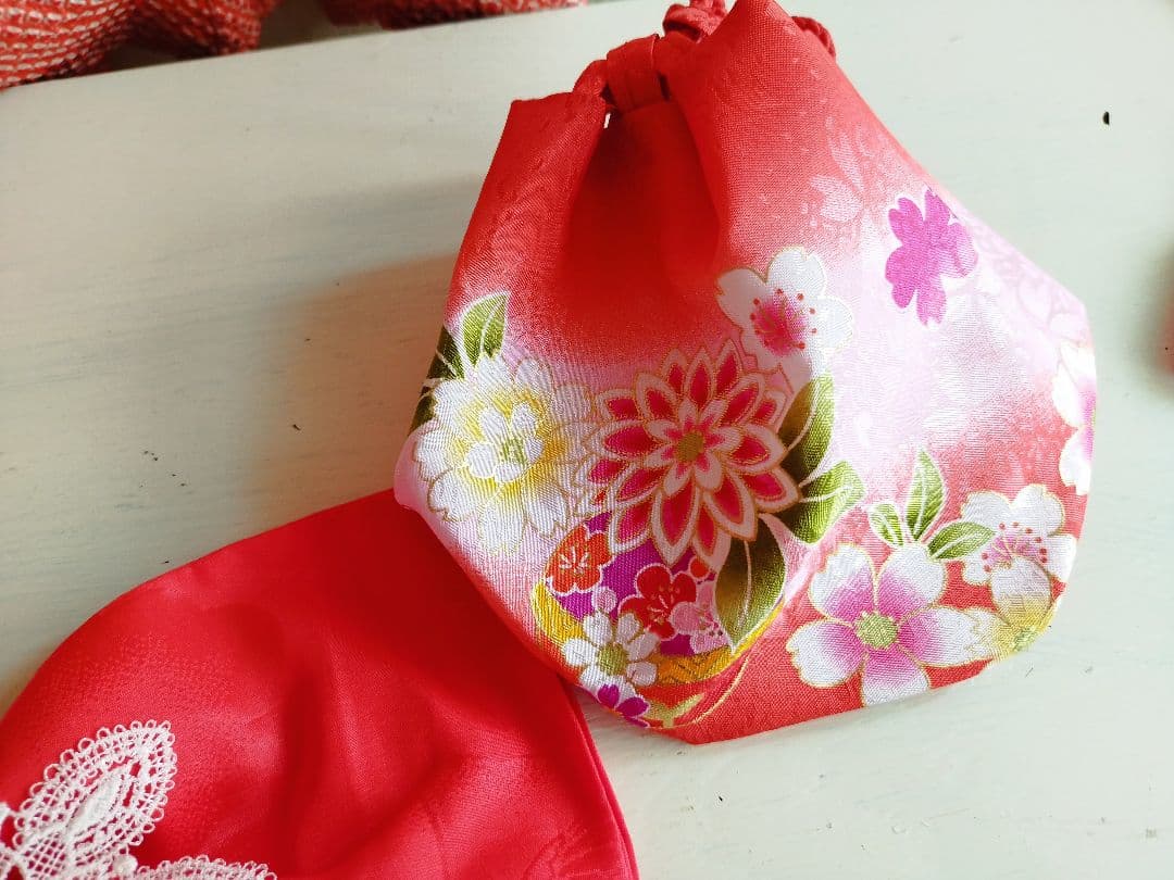 アンティーク小花の着物と鹿の子の被布セット