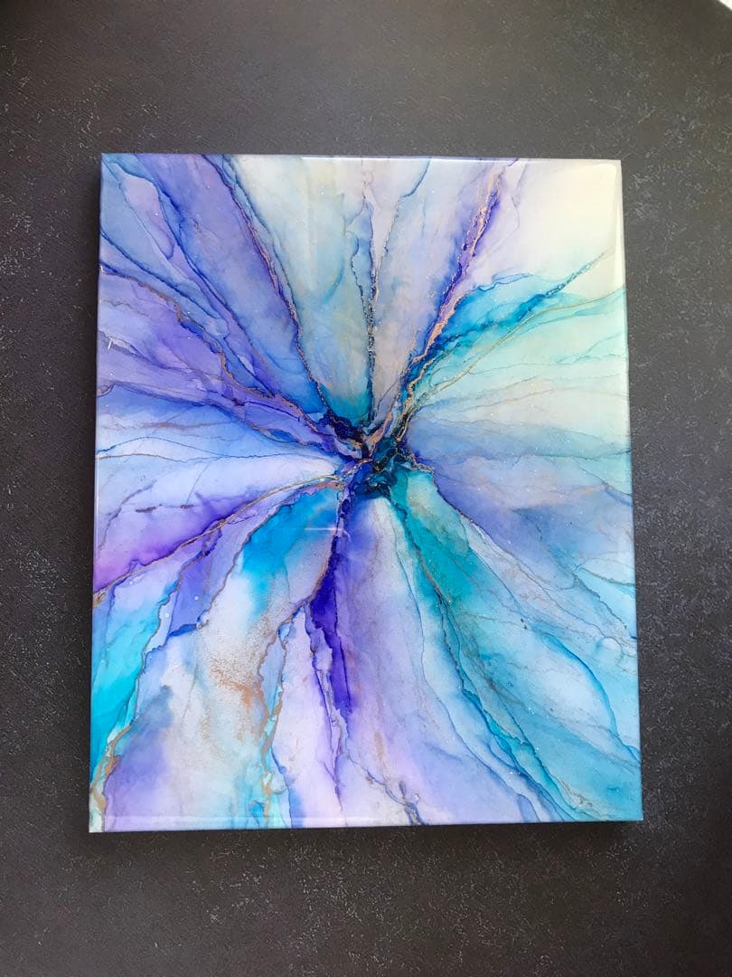 アルコールインクアート　アートパネル　インクアート　青　紫　一点物　放射状アート