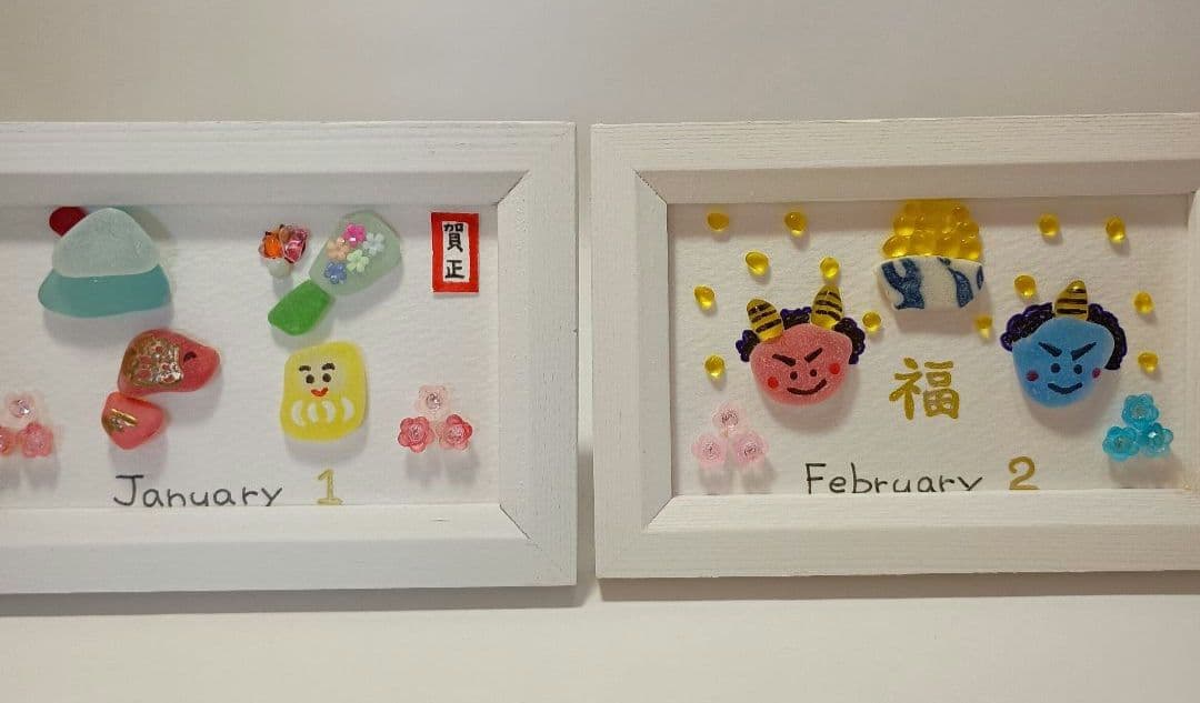 シーグラスアート・1年間　月別イベント　カレンダー　ミニサイズ　NO802