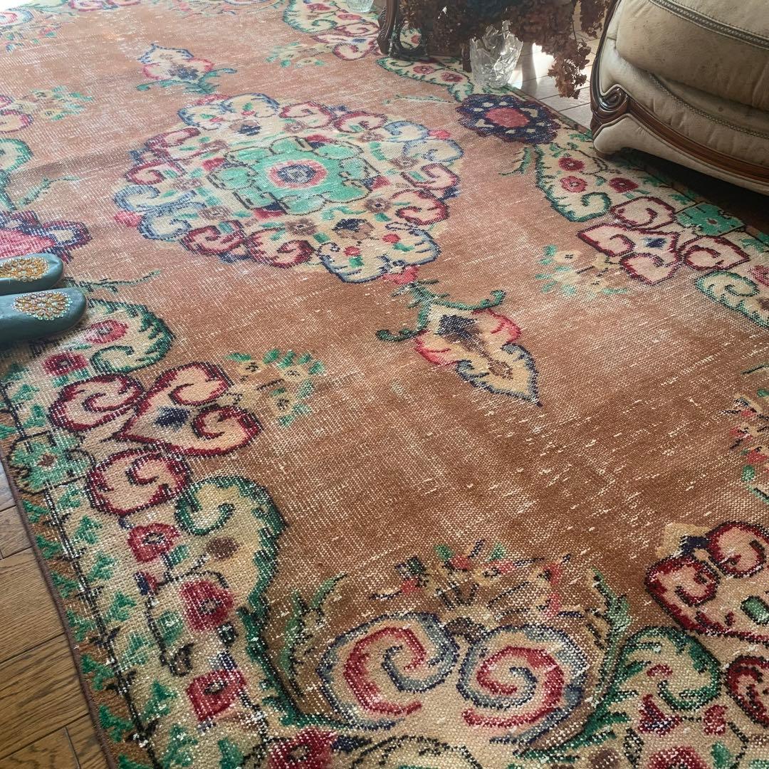 超大判　特大　271×140 超レア　トルコヴィンテージラグ　テラコッタオレンジ