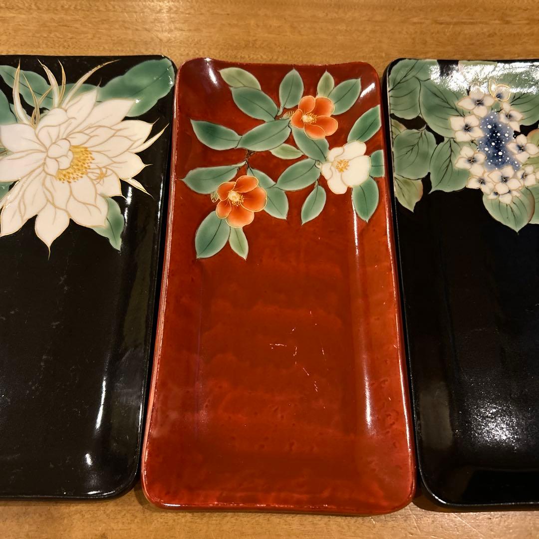 京焼 清水焼　陶葊 陶あん とうあん作　四季花　長皿揃え　希少