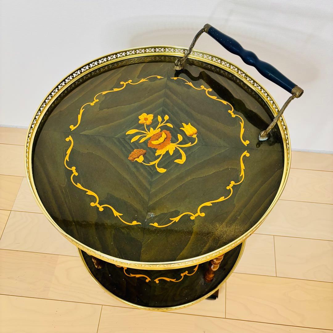 イタリア製 ティーワゴン 象嵌細工 アンティークワゴン キッチンワゴン