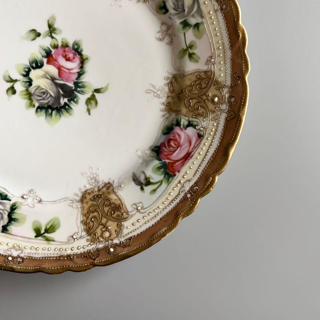 アンティーク　初期オールドノリタケ　金彩＆薔薇　華やかなジュエルプレート⁂稀少品
