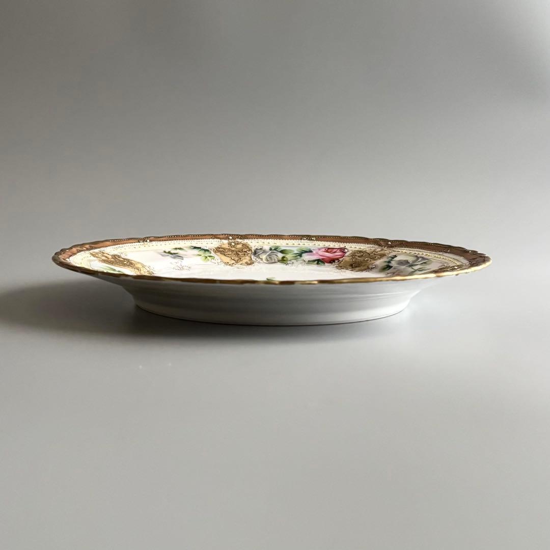 アンティーク　初期オールドノリタケ　金彩＆薔薇　華やかなジュエルプレート⁂稀少品