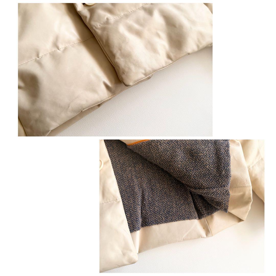 45R 45rpm 馬皮革　ダウン入りジャッケット　クリーム　カシミヤ付け襟