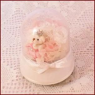 プリザーブドフラワーオルゴールドーム　ベアホワイト