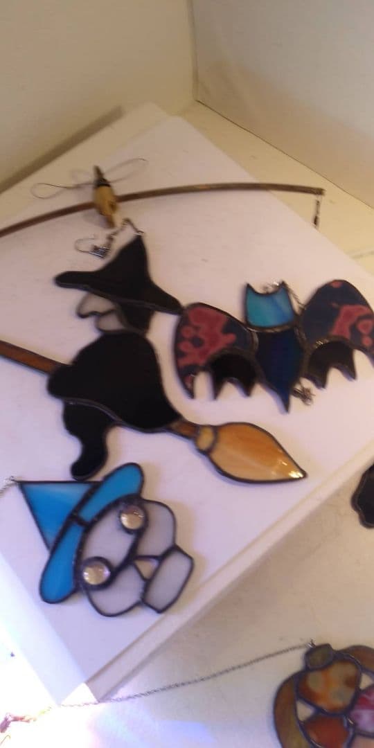 ハロウィンに　ステンドグラス　モビール(コウモリ、おばけ、黒猫)