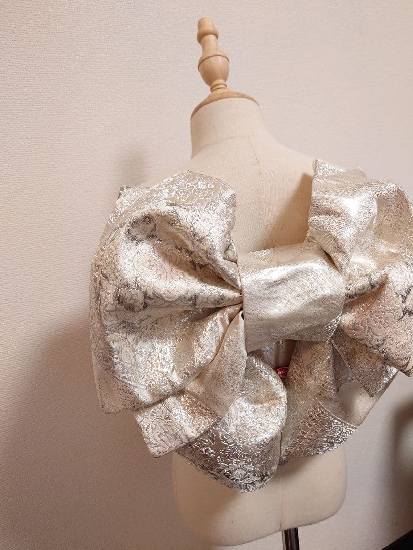 七五三　ハーフ成人式　ジュニア帯　大人用袋帯からの作り帯　1点物　正絹　銀系