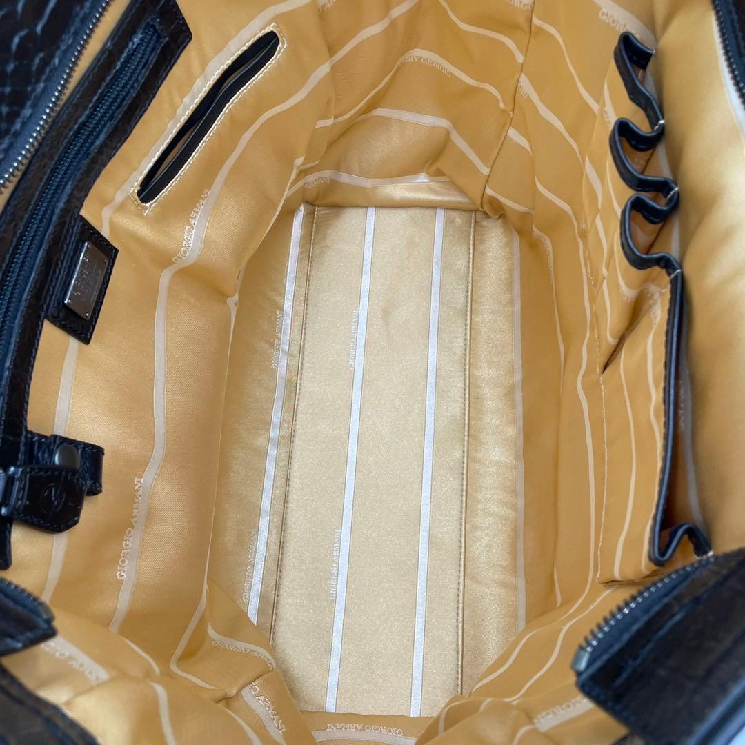 【極美品】 ジョルジオアルマーニ 銀座タワー トートバッグ 型押し レザー 黒